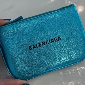 Balenciaga Everyday Pouch XS Turquoise metallic leather